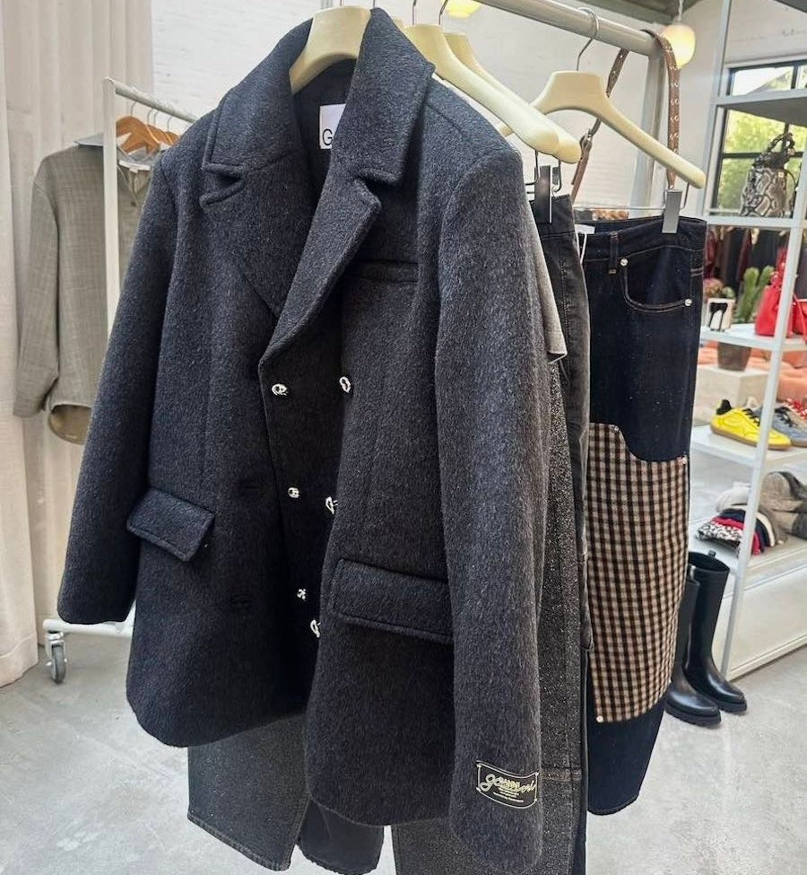 GANNI Ansikt Ull Dobbelknappet Blazer