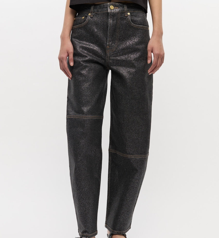 GANNI Skinnende Folie Denim Stjernede Jeans