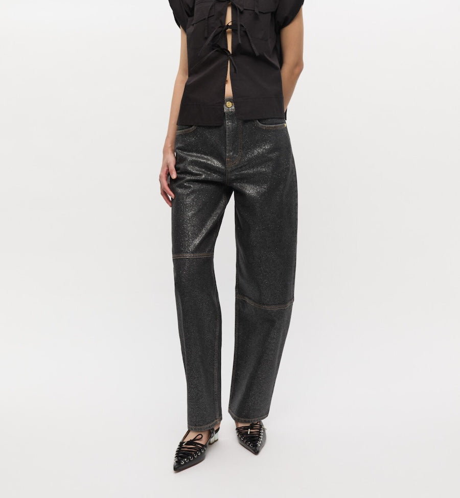 GANNI Skinnende Folie Denim Stjernede Jeans