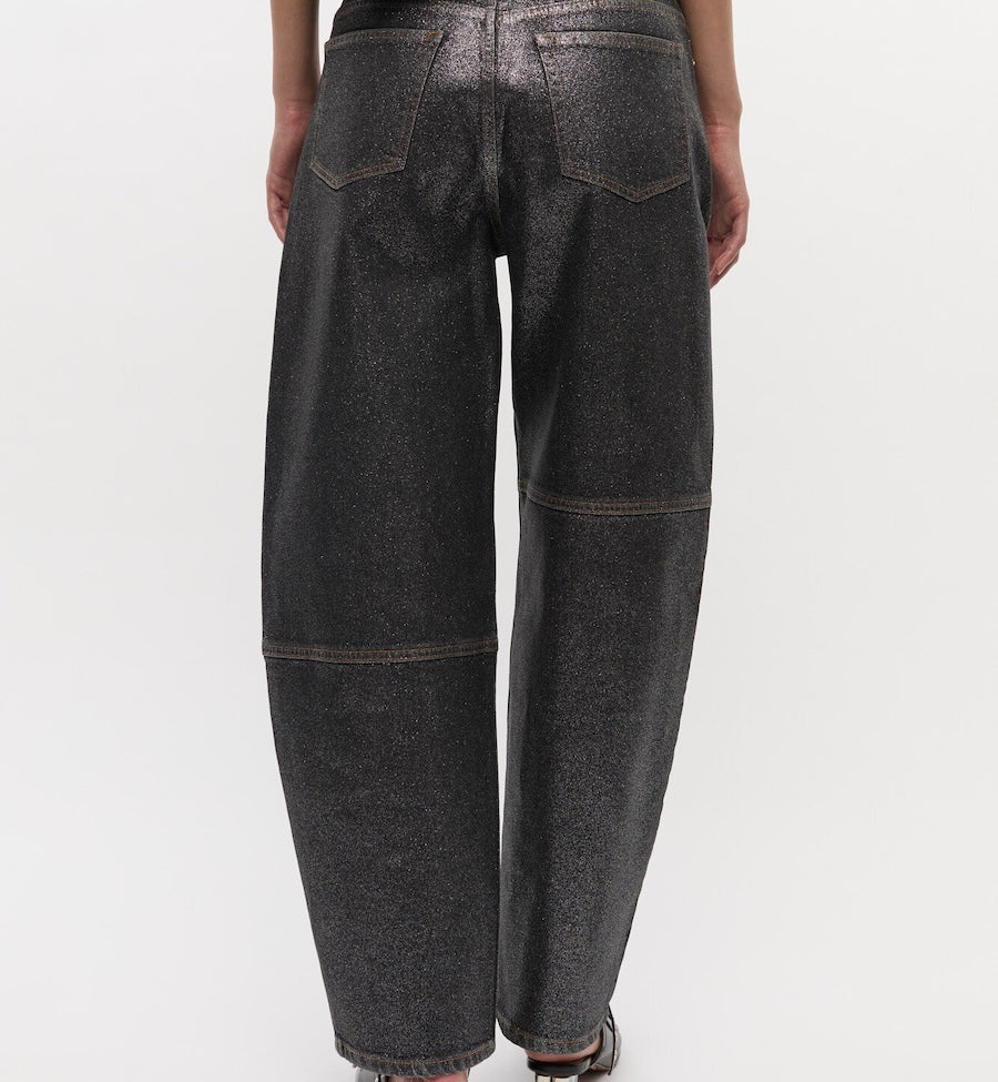 GANNI Skinnende Folie Denim Stjernede Jeans