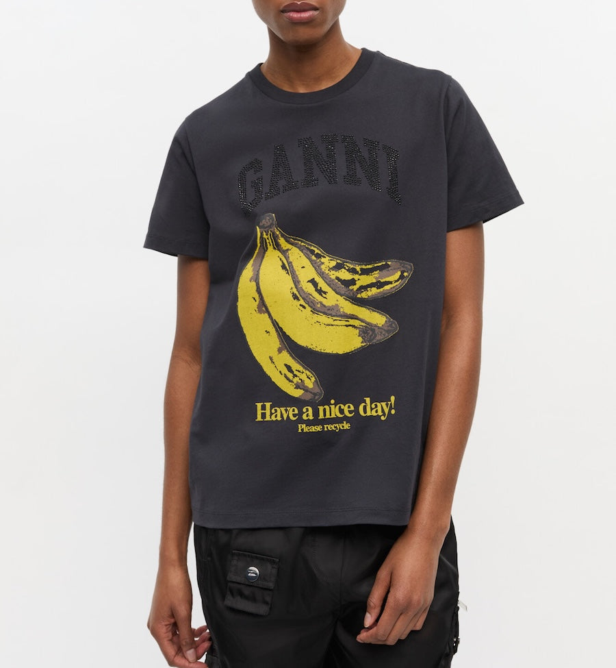 GANNI Bomull Jersey Banan avslappede T-skjorter