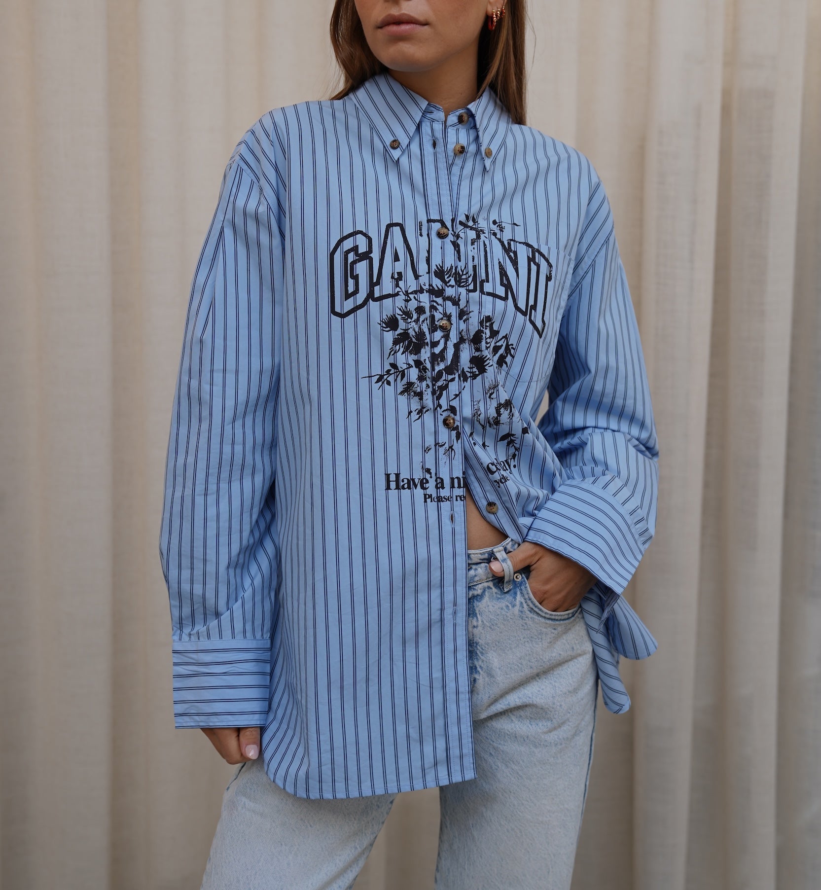 GANNI Strikk Bomulls Oversized Skjorte