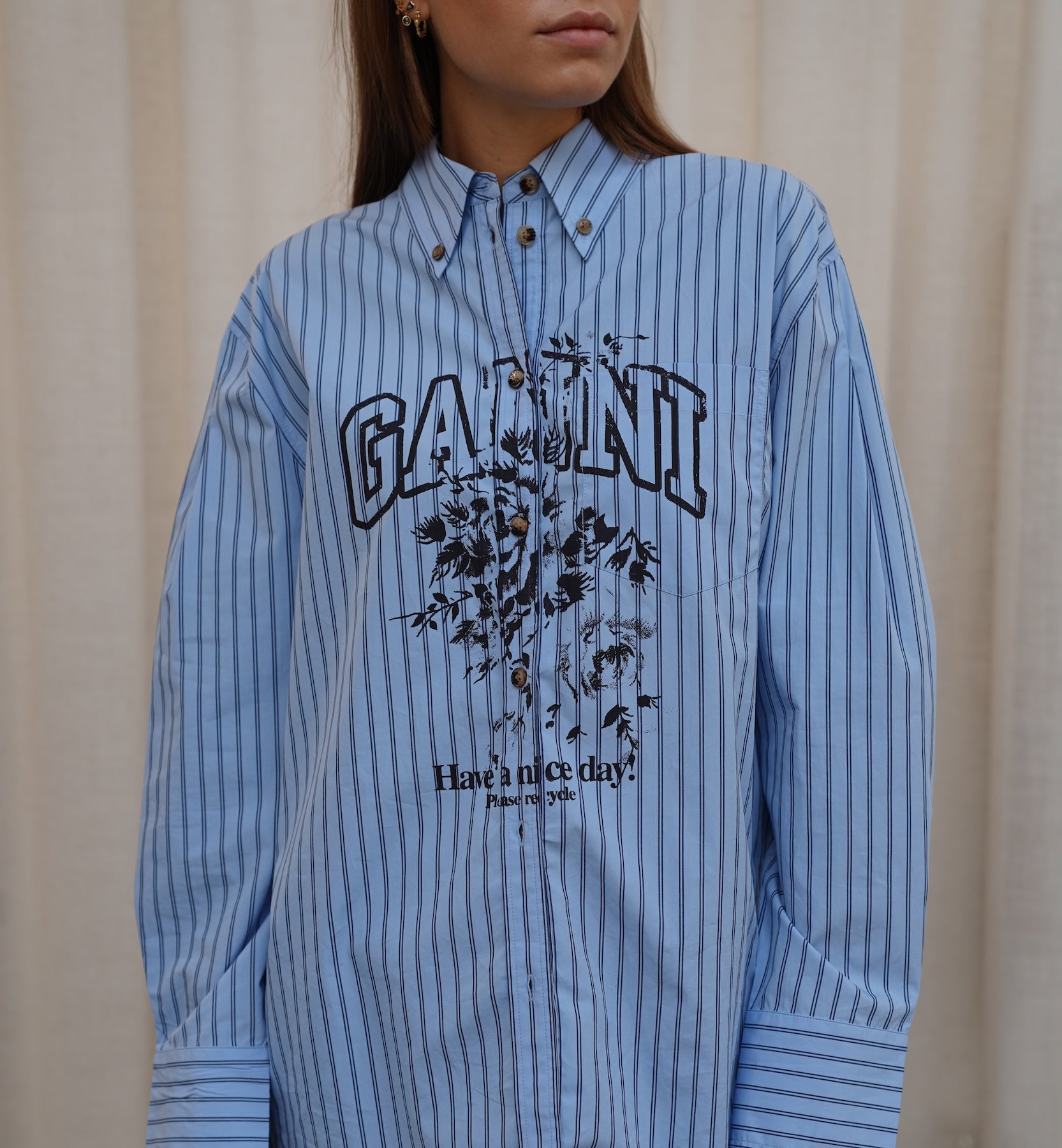 GANNI Strikk Bomulls Oversized Skjorte