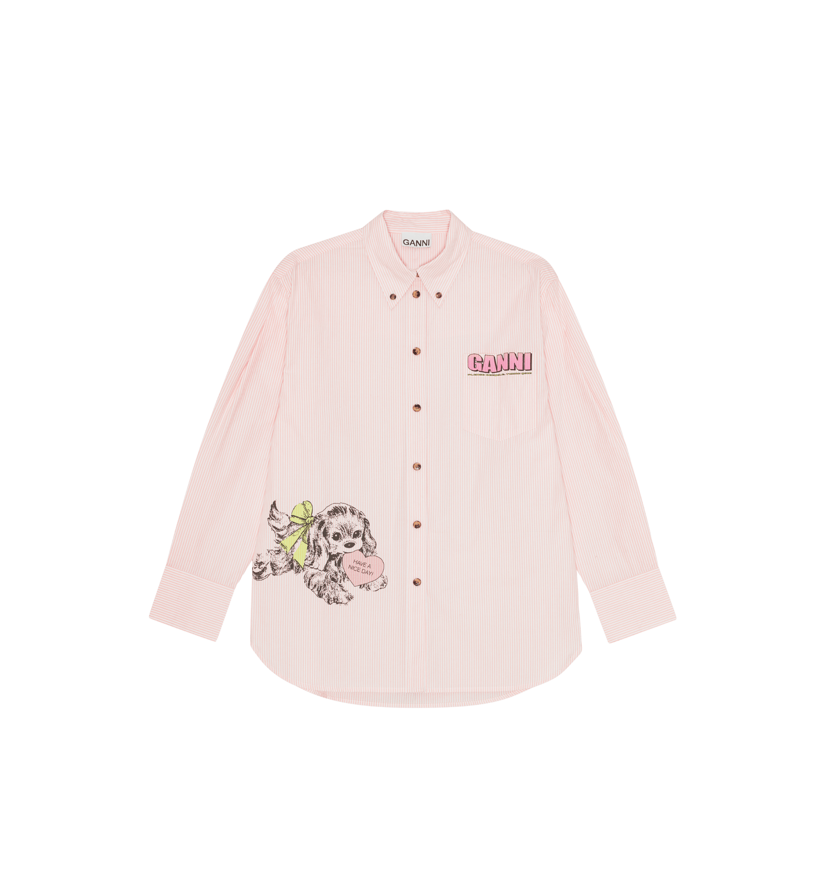 GANNI Stripe Bomulls Hund Oversized Skjorte