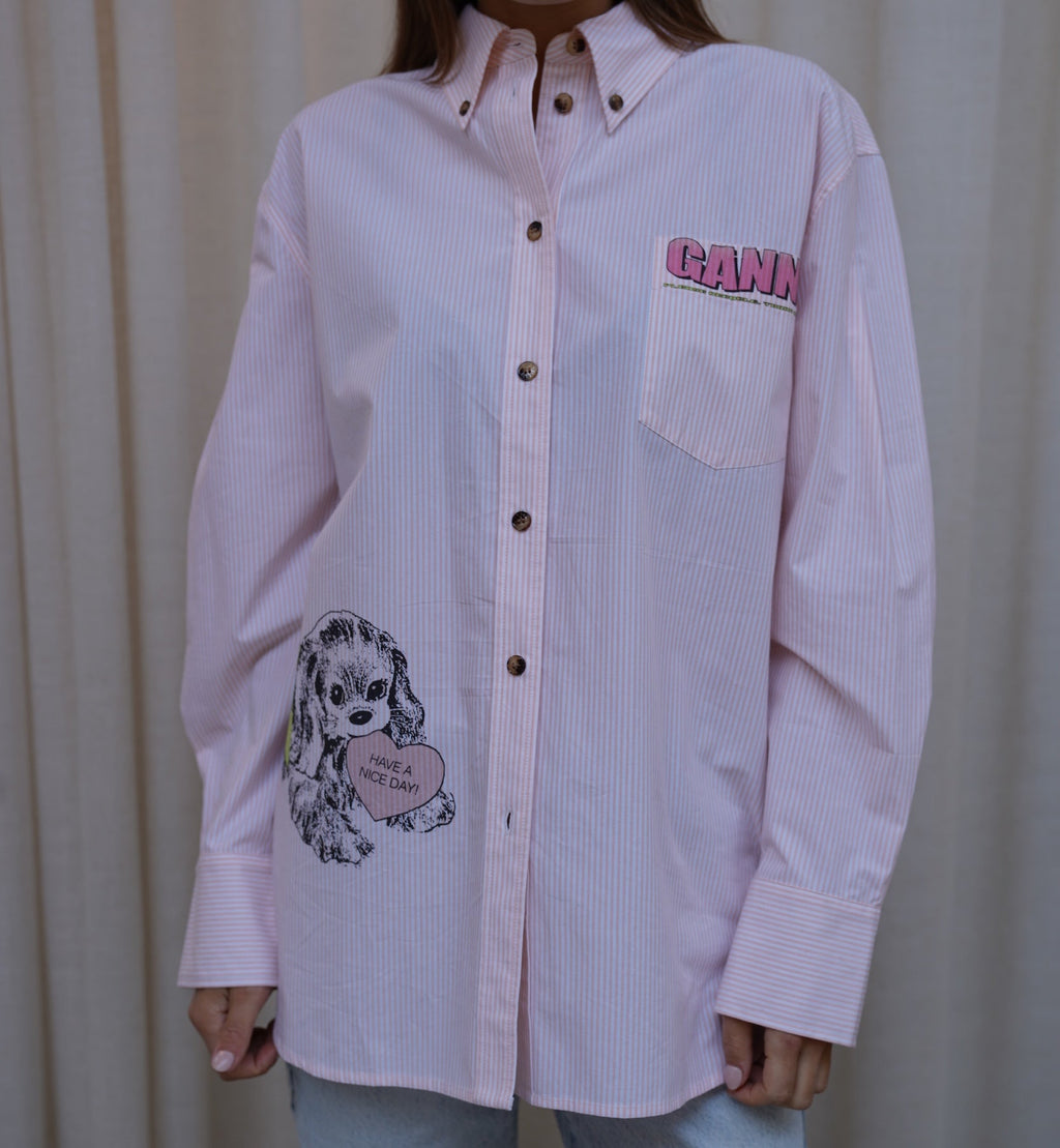 GANNI Stripe Bomulls Hund Oversized Skjorte