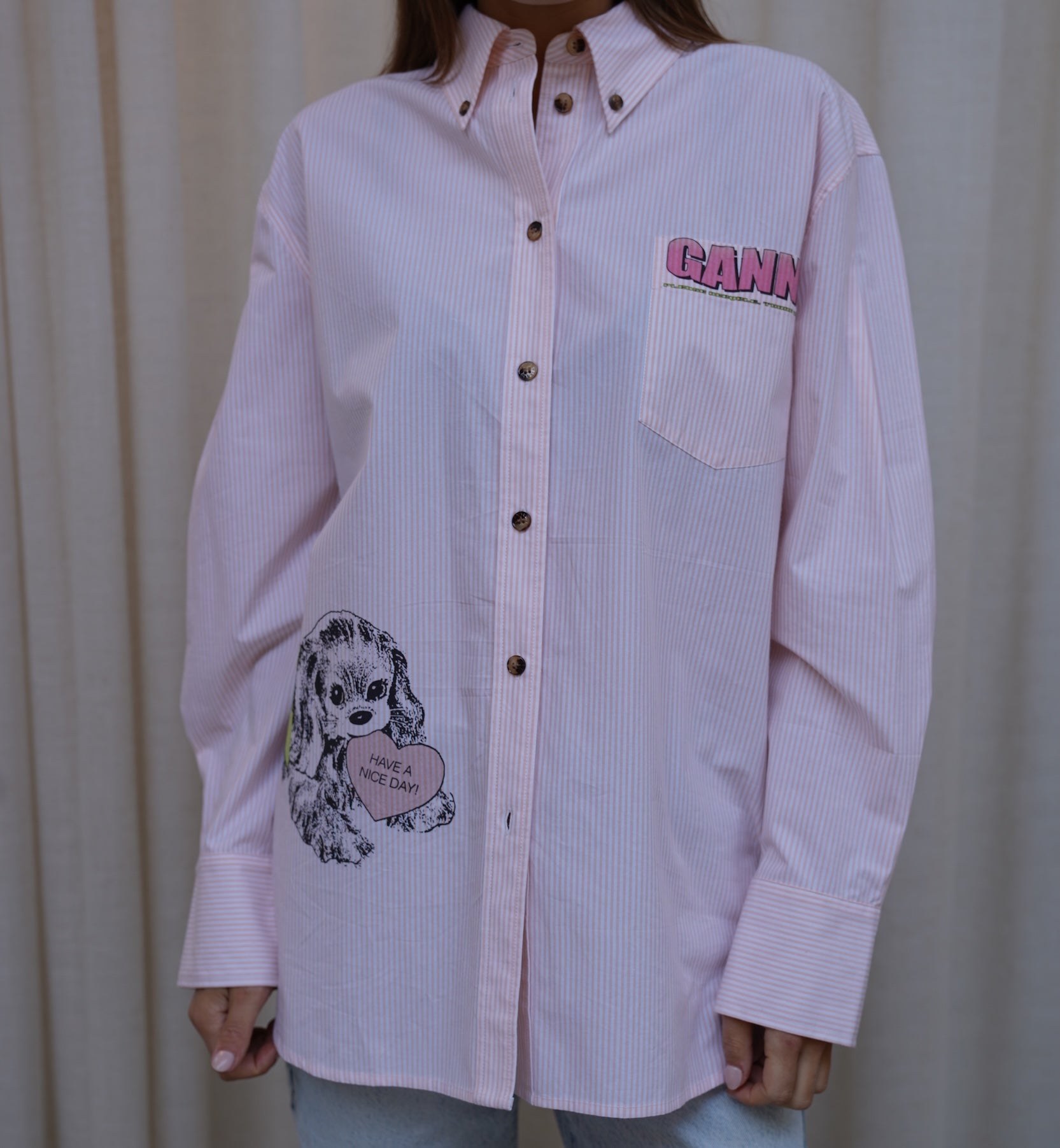 GANNI Stripe Bomulls Hund Oversized Skjorte